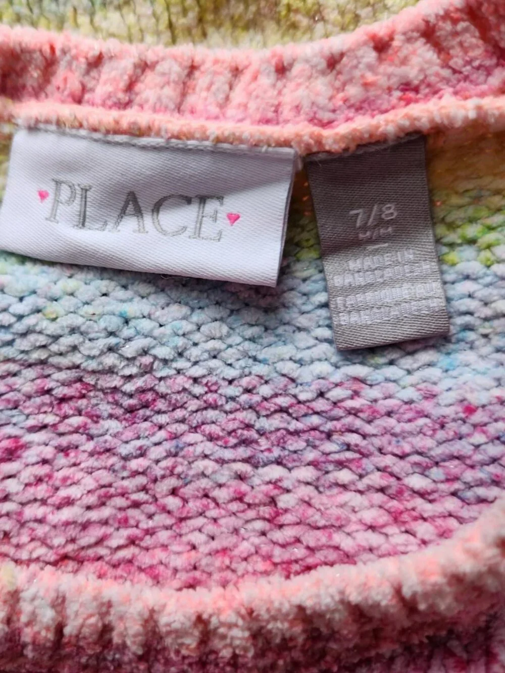 🌈⭐ The Children's Place Rainbow Stripe Chenille Sweater Girls 7/8 Sequin Stars